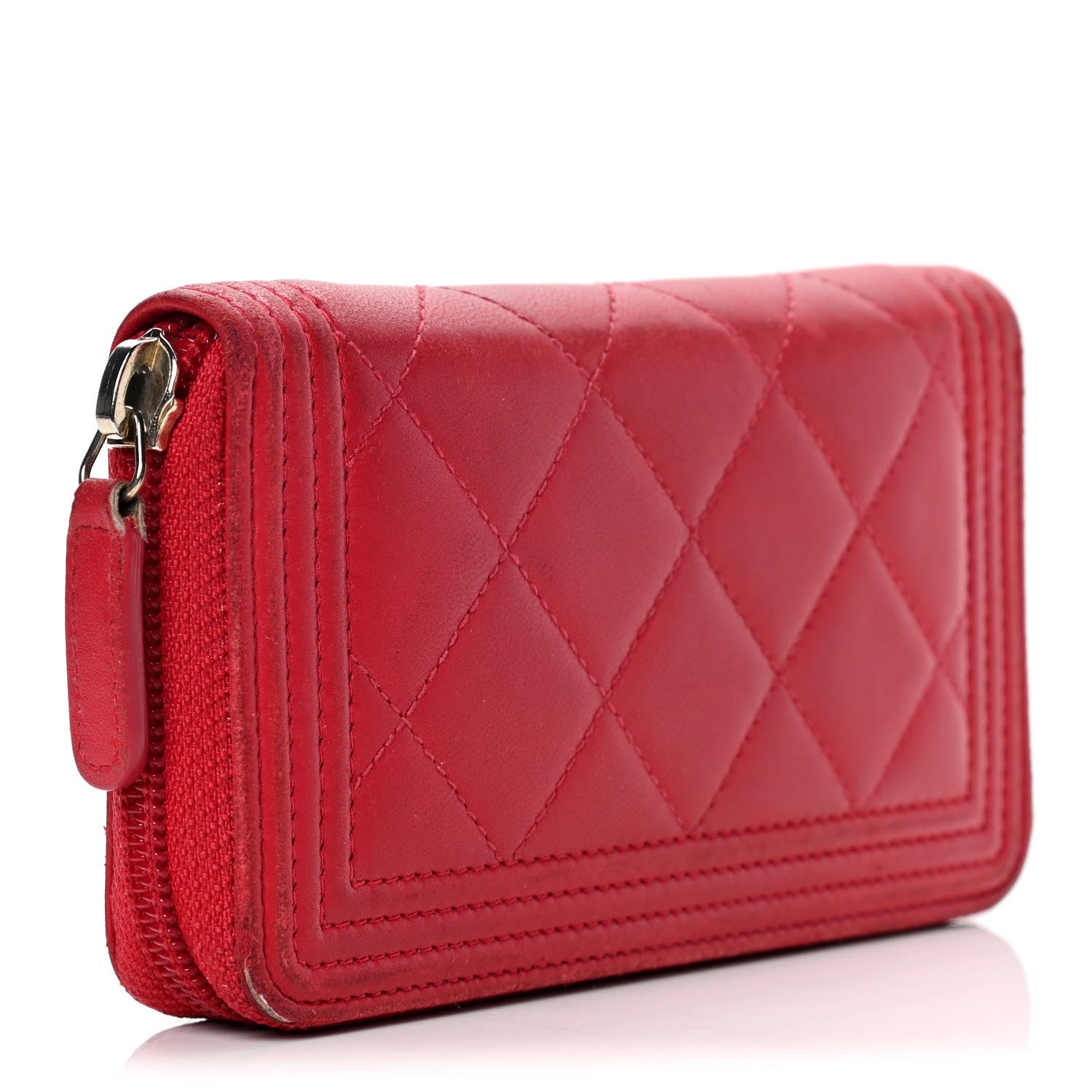 Chanel Lambskin Quilted Small Boy Zip Around Wallet Red 2 of 5