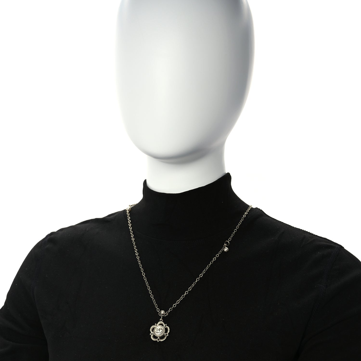 Chanel Crystal Pearl Camellia Necklace Gold 2 of 4