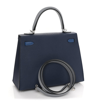 Hermes Epsom Tri-Color Kelly Sellier 25 Bleu Abysse Bleu Tie Gris Pantin 2 of 8