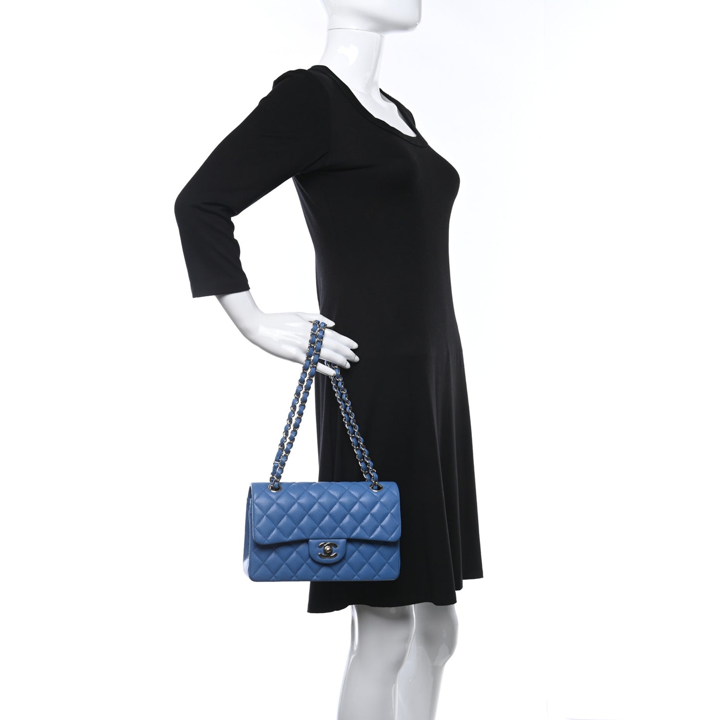 Caviar Quilted Small Double Flap Blue