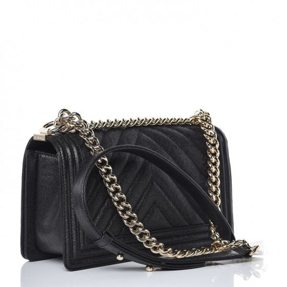 Chanel Caviar Chevron Quilted Medium Boy Flap Black 3 of 8