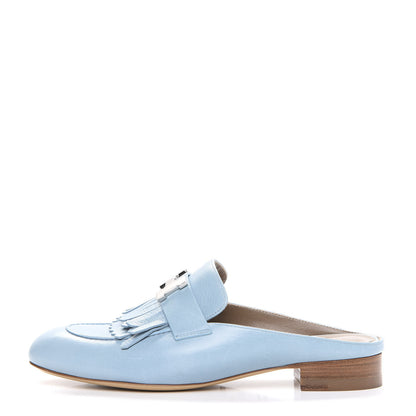 Hermes Goatskin Rivoli Mules 36.5 Bleu Ciel 1 of 9