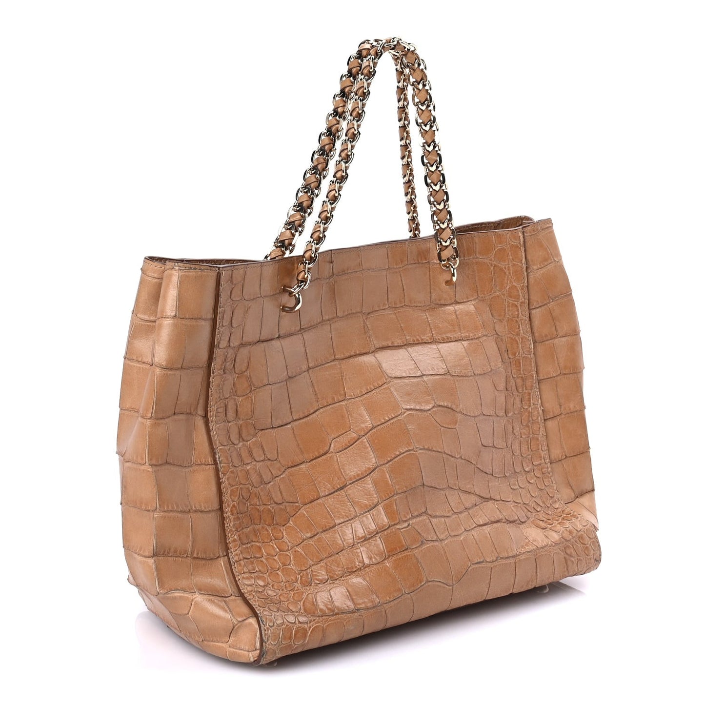 Crocodile Embossed Calfskin Cecily Tote Biscuit Brown