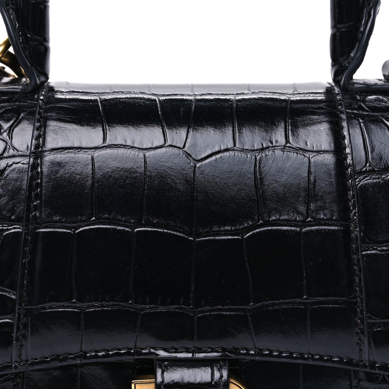 Balenciaga Shiny Calfskin Crocodile Embossed Hourglass Top Handle Bag XS  Black 6 of 8