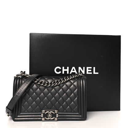 Chanel Metallic Calfskin Quilted Medium Boy Flap Black 12 of 12
