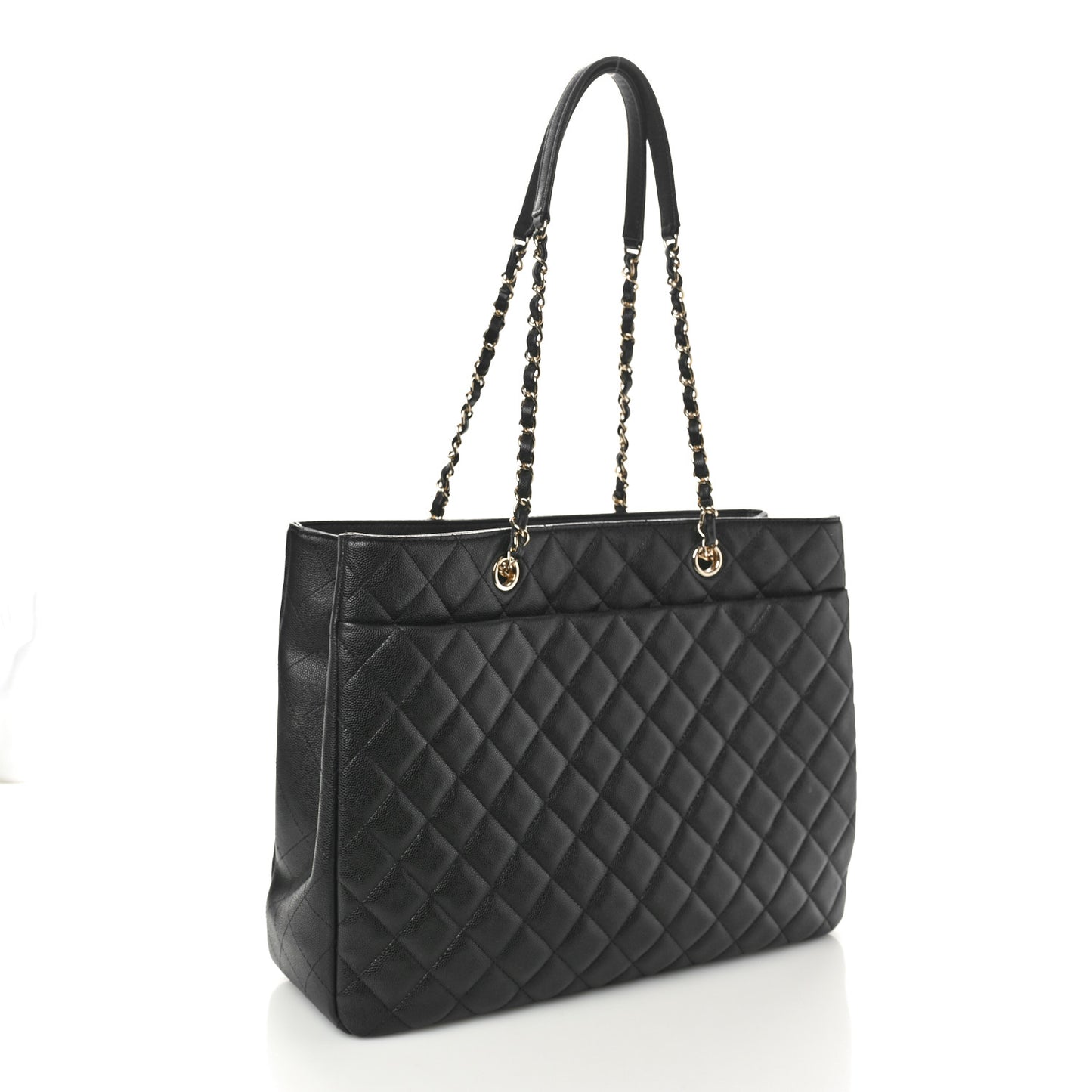 Caviar Quilted Large CC Shopping Tote Black