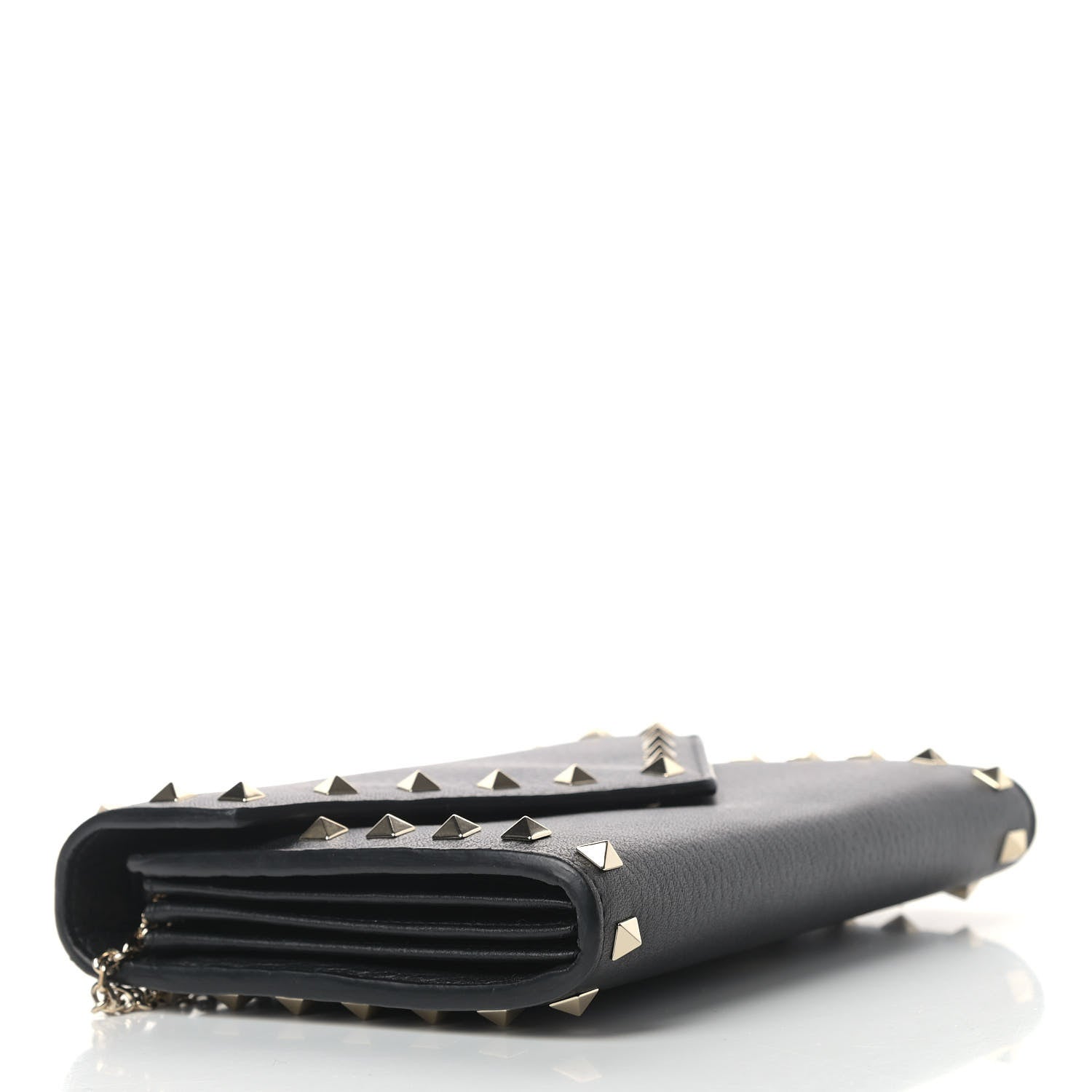 Valentino Garavani Pebbled Calfskin Rockstud Envelope Wallet on Chain Black 3 of 10