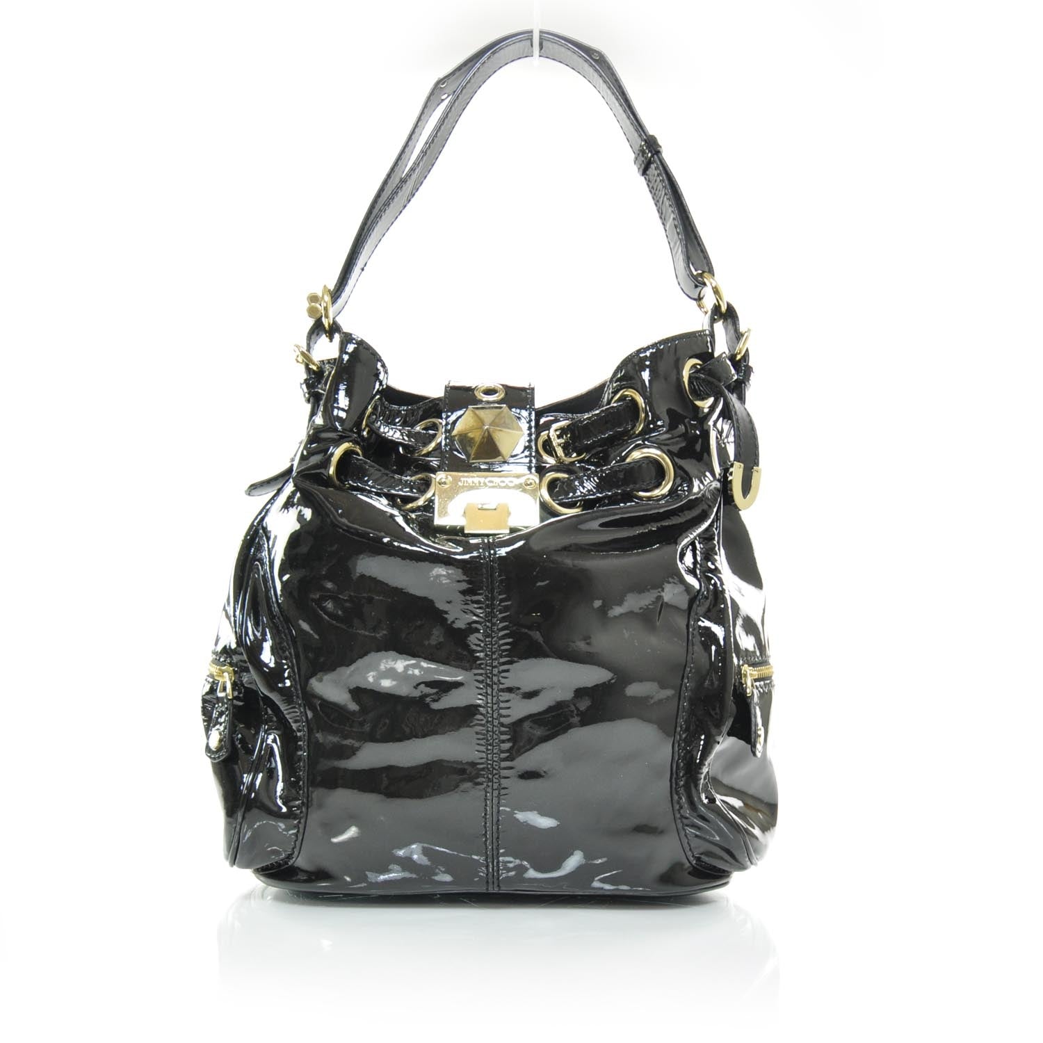 Jimmy Choo Patent Leather Ring Hobo Black 1 of 9