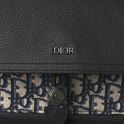 Christian Dior Oblique Jacquard Grained Calfskin Drawstring Saddle Backpack Beige Black 14 of 16
