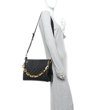 Louis Vuitton Lambskin Embossed Monogram Coussin MM Black 2 of 12