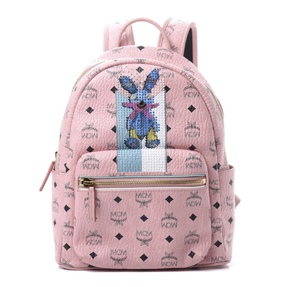 MCM Visetos Small Studded Stark Rabbit Backpack Pink 1 of 10