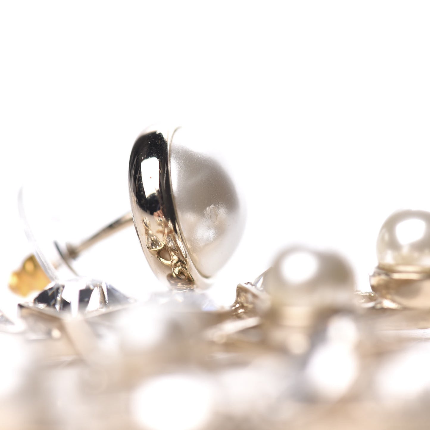 Metal Glass Pearl CC Crystal Snowfall CC Drop Earrings Light Gold