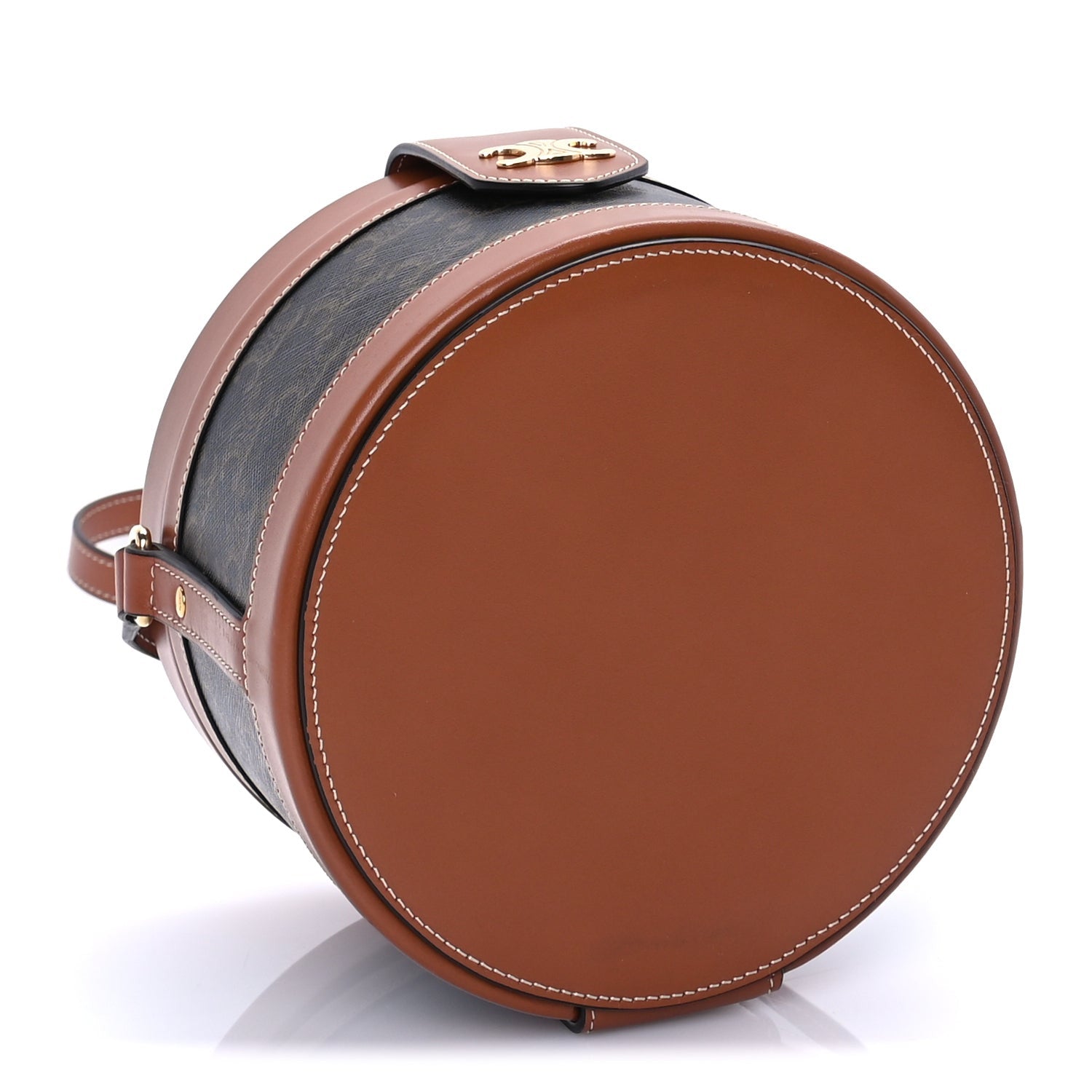 Celine Calfskin Triomphe Canvas Medium Tambour Bag Tan 4 of 9
