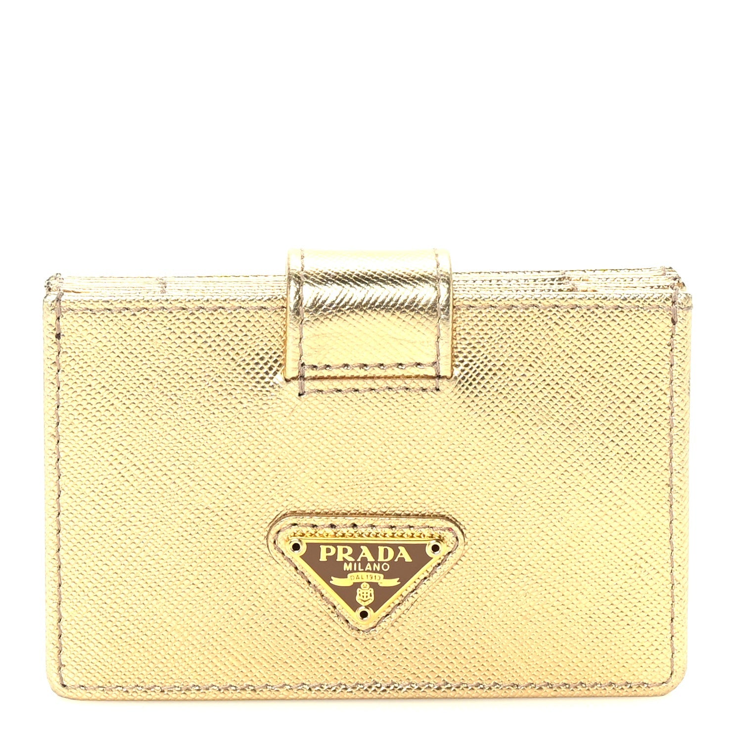 Prada Saffiano Oro Gusseted Card Holder Platino 1 of 6