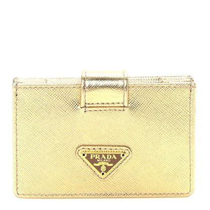 Prada Saffiano Oro Gusseted Card Holder Platino 1 of 6