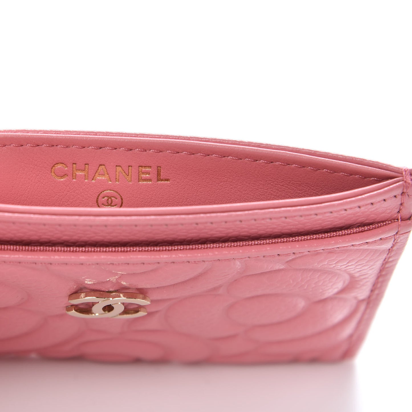 Caviar Camellia Embossed Card Holder Pink