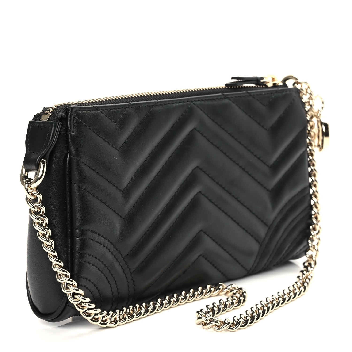 Gucci Calfskin Matelasse Chevron Small GG Marmont Shoulder Bag Black 2 of 10