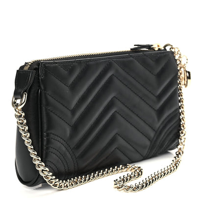 Gucci Calfskin Matelasse Chevron Small GG Marmont Shoulder Bag Black 2 of 10