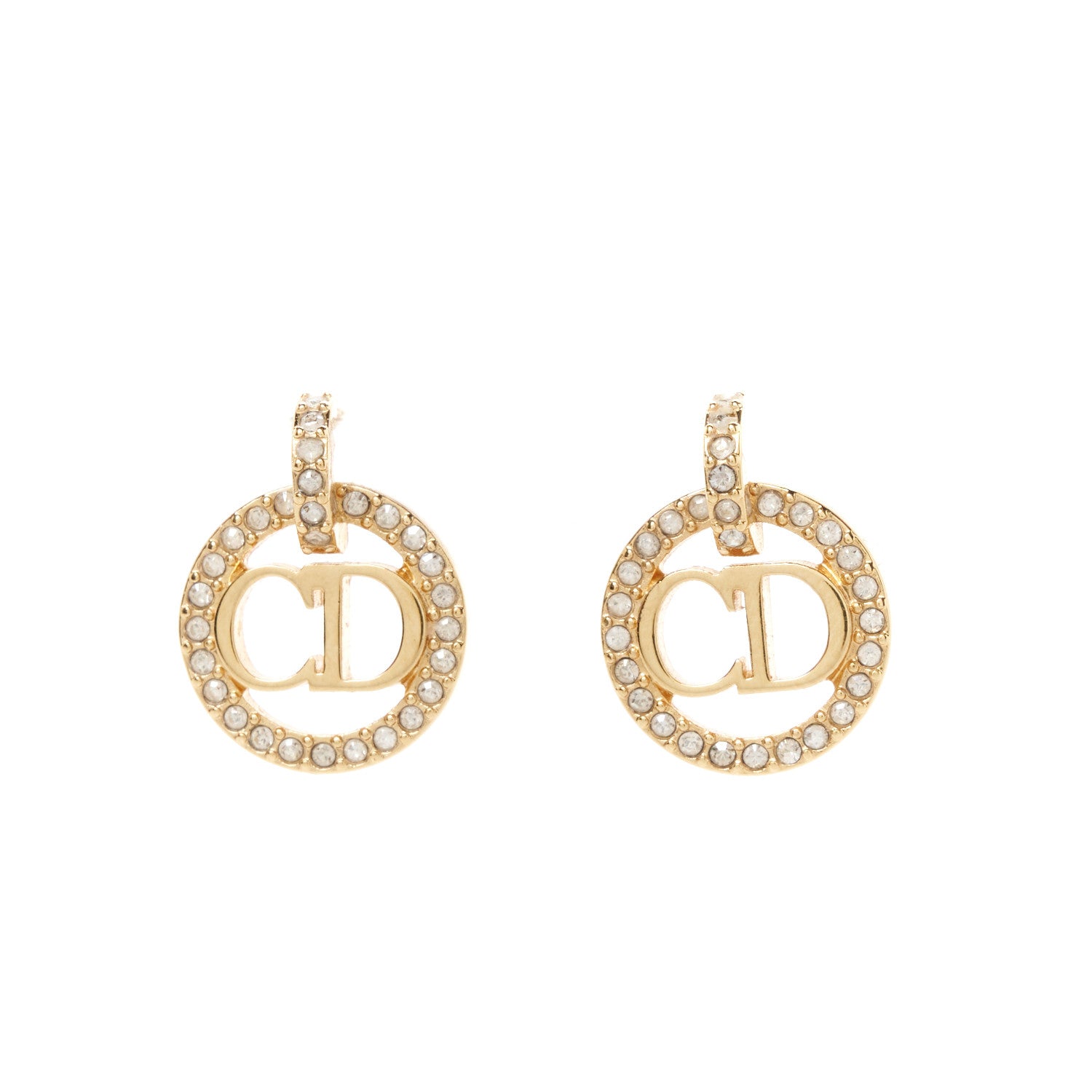 Christian Dior Metal Crystal Petit CD Earrings Gold 1 of 5