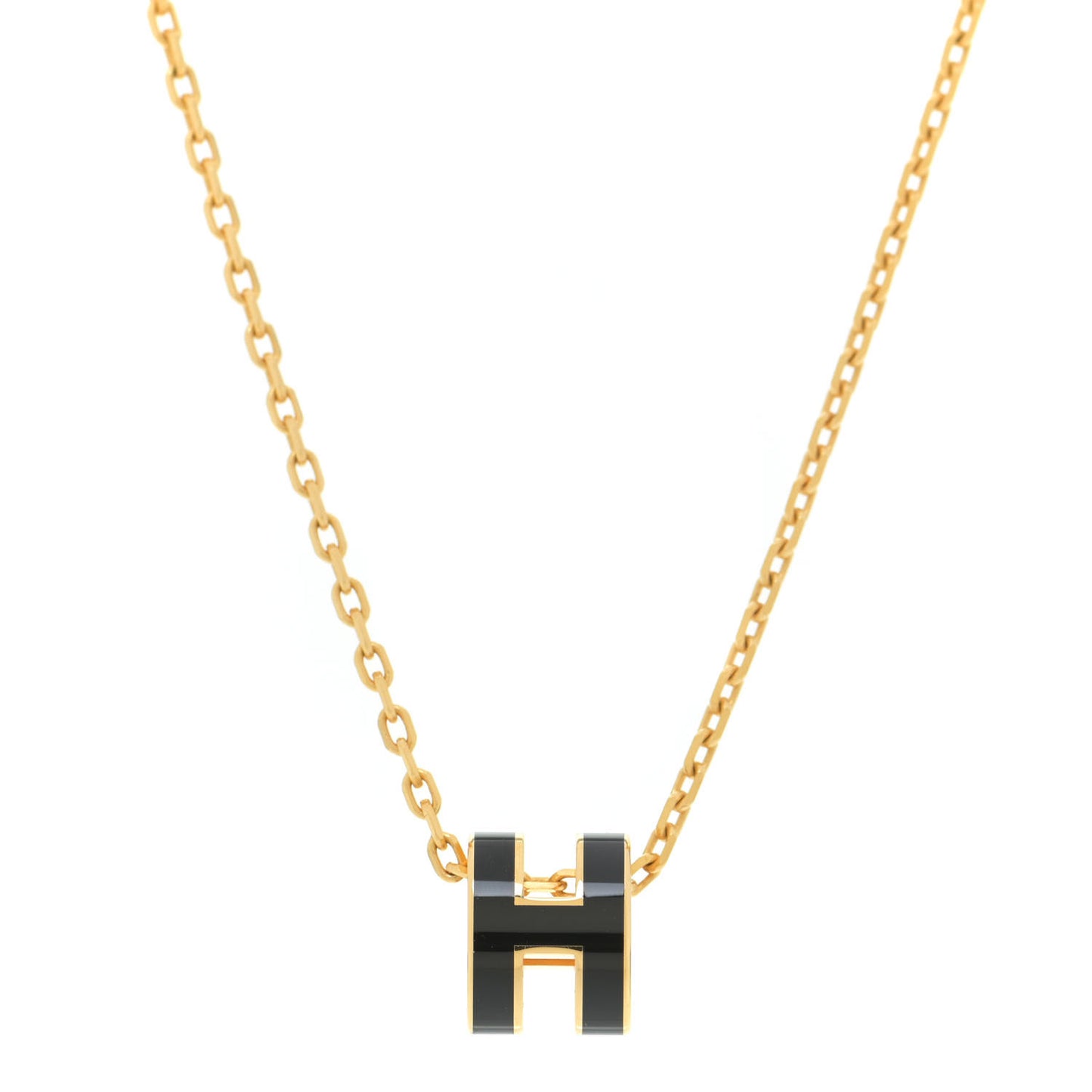 Lacquered Gold Mini Pop H Pendant Necklace Black