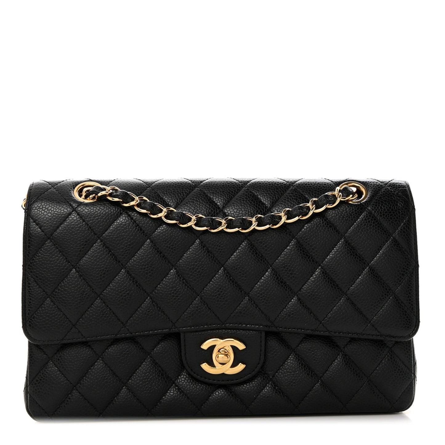 Caviar Quilted Medium Double Flap Black