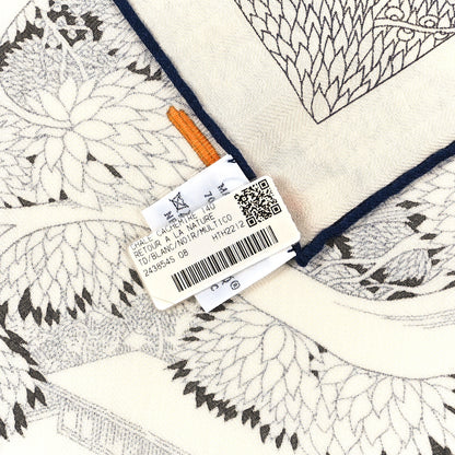 Hermes Cashmere Silk Retour a la Nature Shawl 140 White Black Multicolor 3 of 4