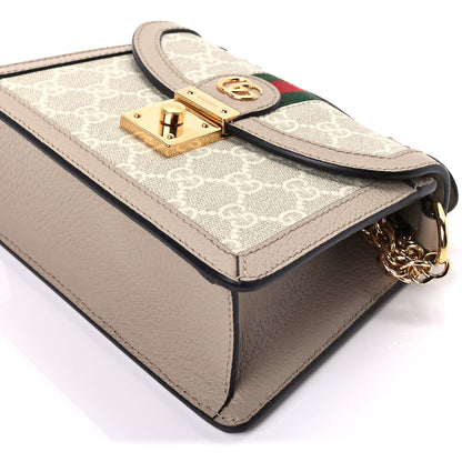 Gucci GG Supreme Monogram Textured Dollar Calfskin Web Mini Ophidia Padlock Top Handle Chain Shoulder Bag Beige Mystic White Oatmeal 10 of 10