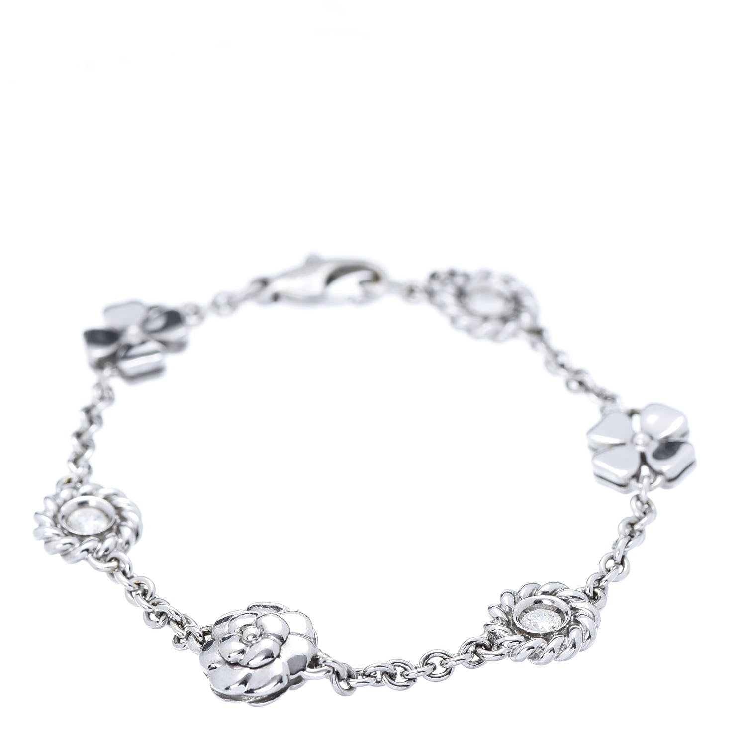 Chanel 18K White Gold Diamond Camellia Bracelet 1 of 4