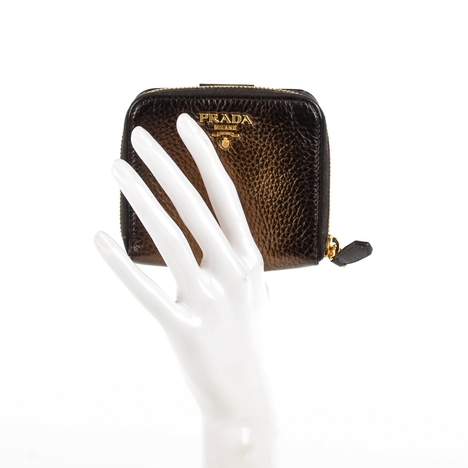 Prada Vitello Daino Antik Compact Zip Around Wallet Bronzo 2 of 9