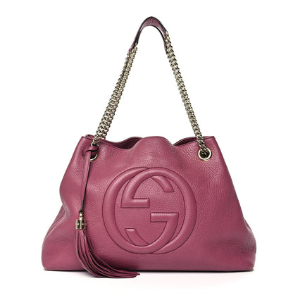 Gucci Pebbled Calfskin Medium Soho Chain Shoulder Bag Peonia Flower 1 of 13