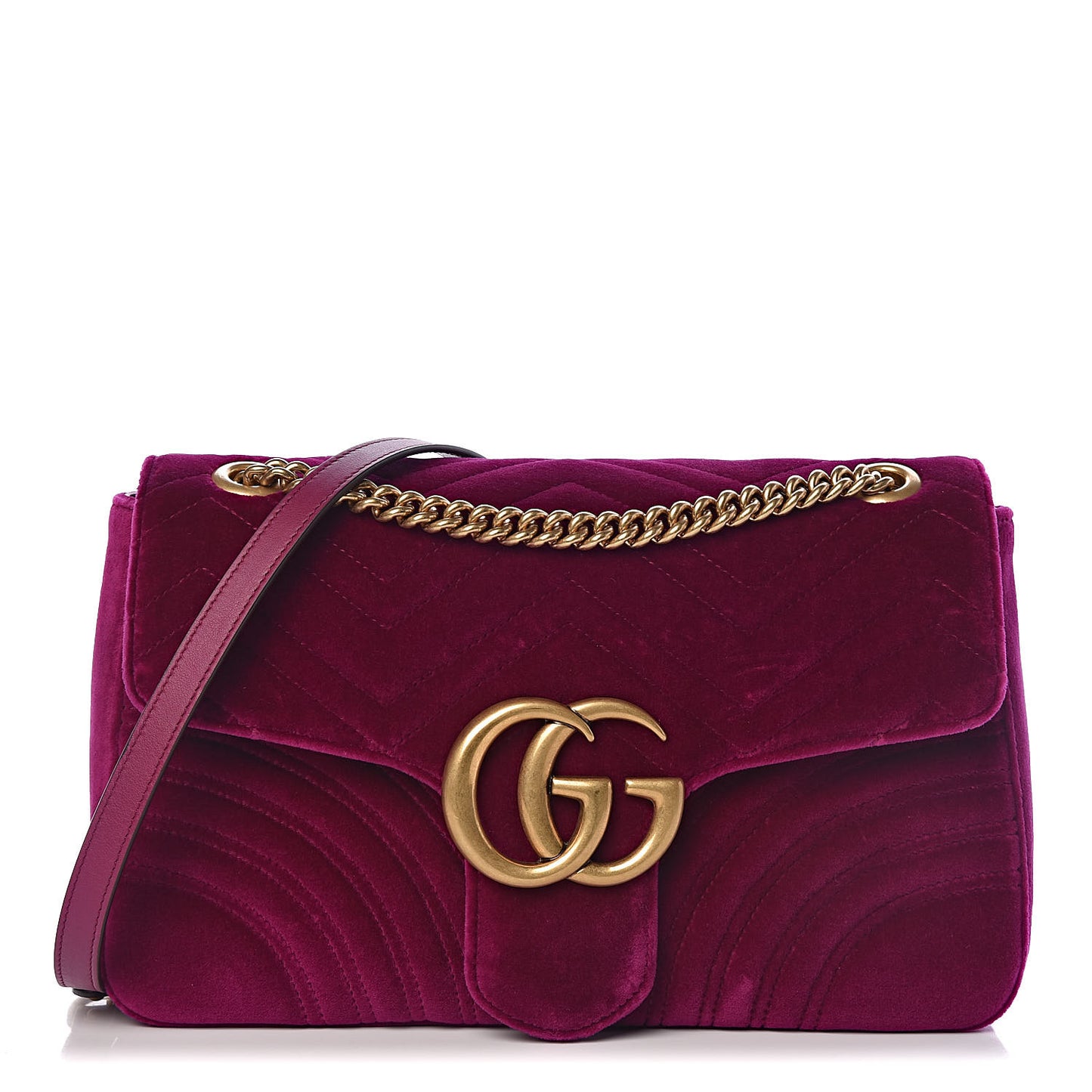 Velvet Matelasse Medium GG Marmont Shoulder Bag Fuchsia Violet Cyclamen