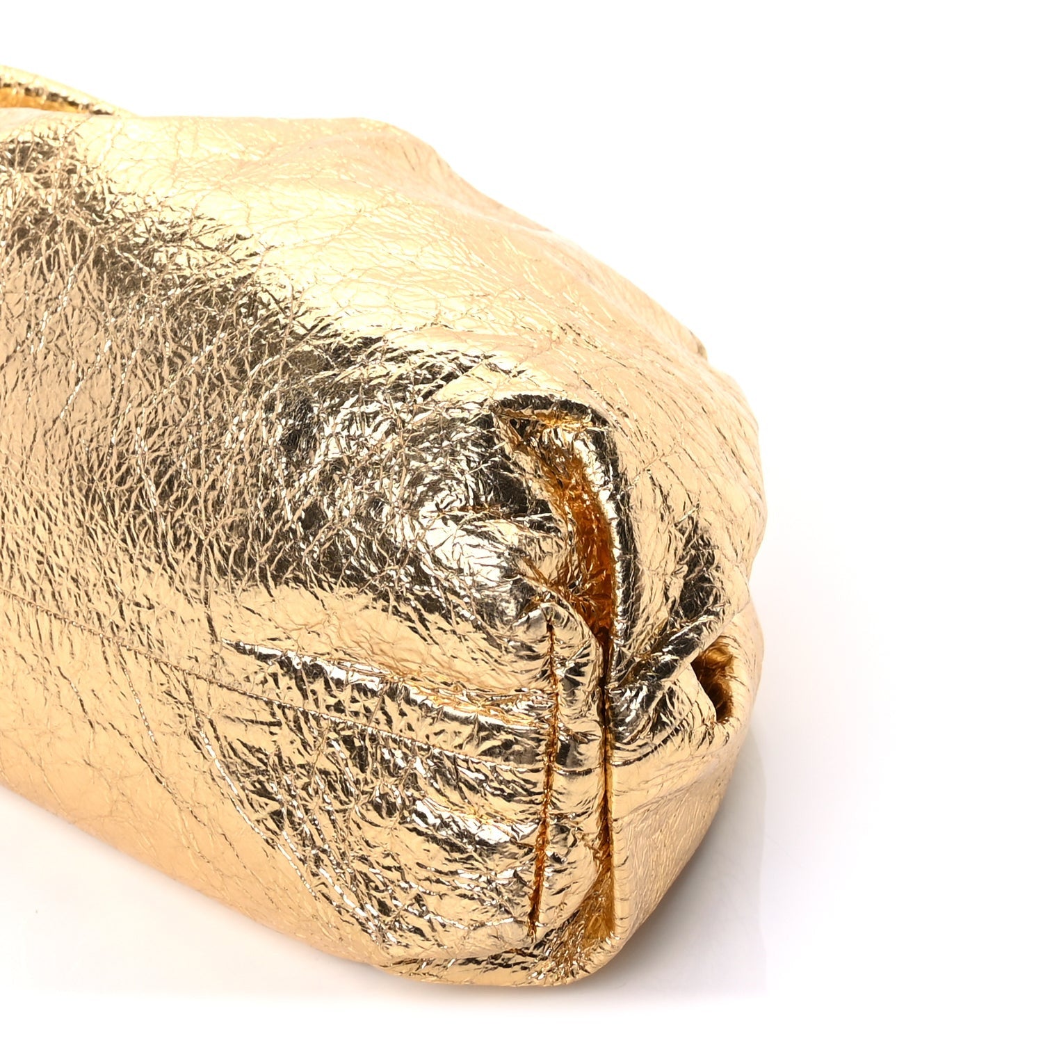 Bottega Veneta Metallic Crinkled Lambskin The Pouch Oversized Clutch  Oro 8 of 8