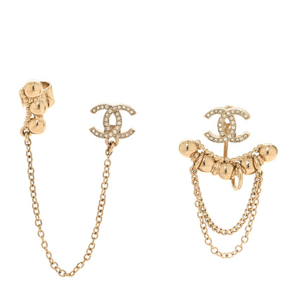 Chanel Metal Crystal CC Chain Cuff Earrings Gold 1 of 4
