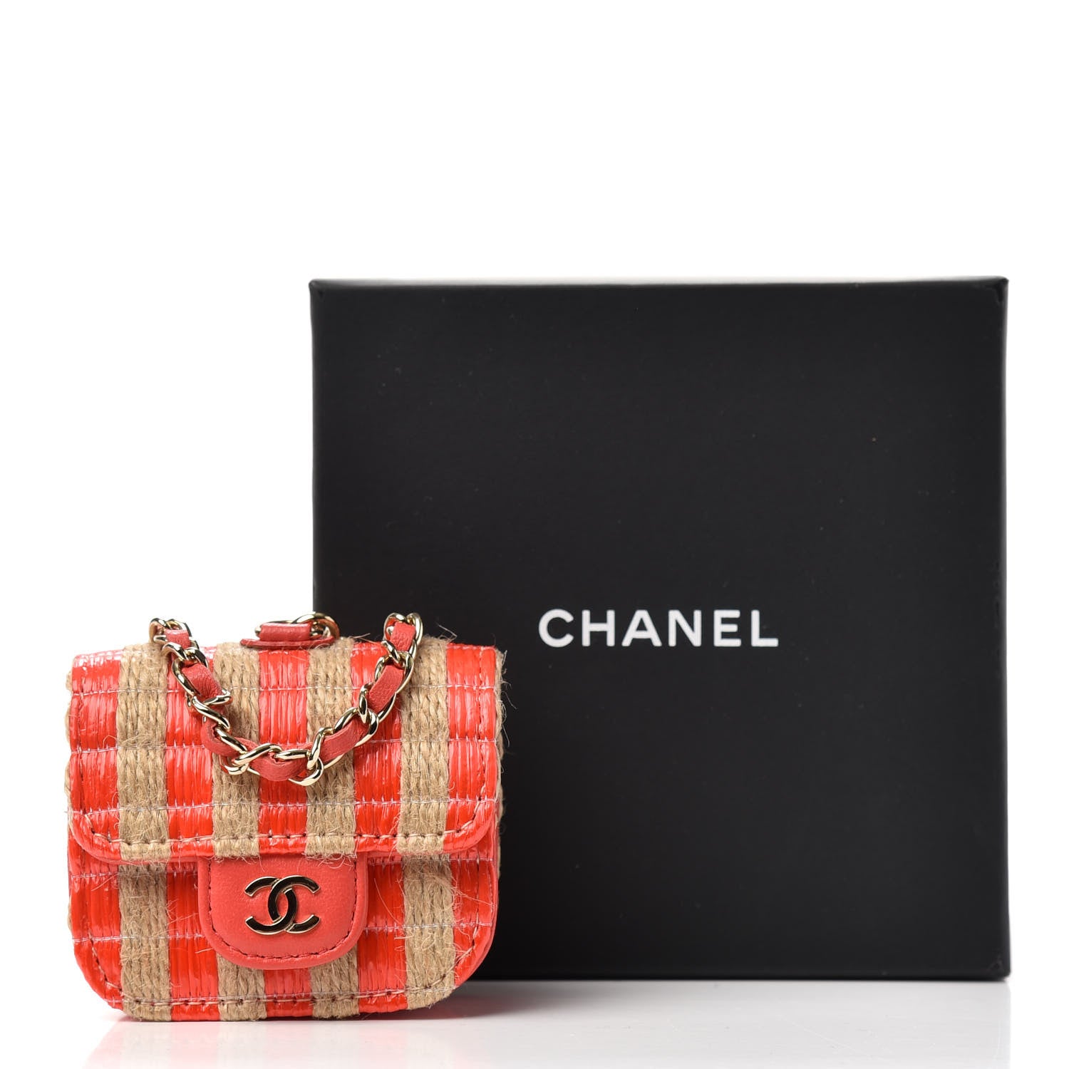 Chanel Raffia Jute Striped Airpods Pro Case Red Beige 8 of 8