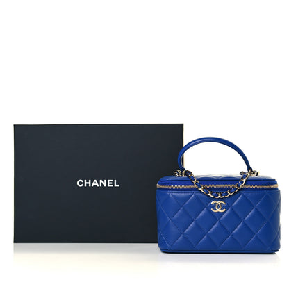Chanel Lambskin Quilted Small Top Handle Vanity Case With Chain Blue 9 of 9