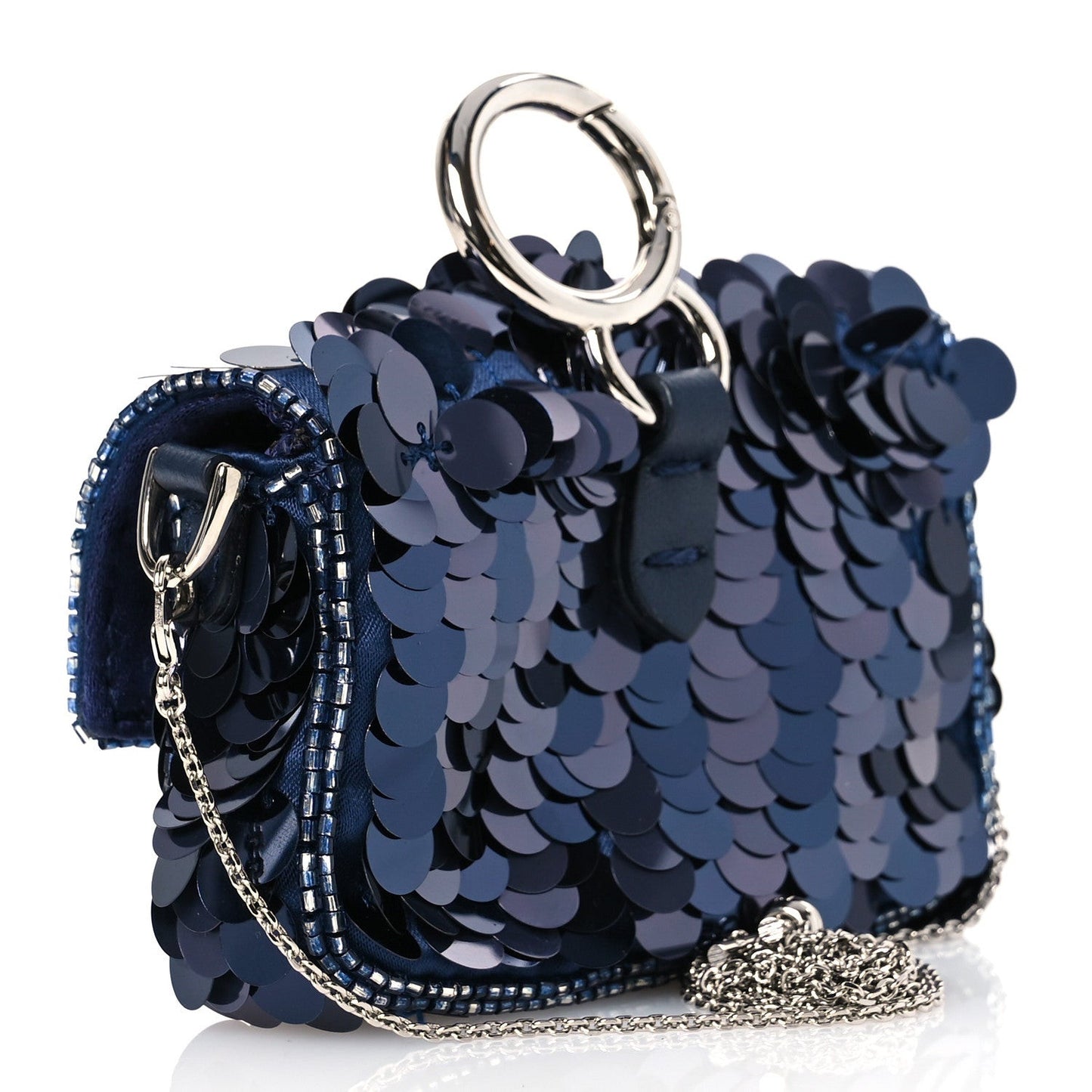 Sequin Paillettes Shiny Nappa Sex and the City Nano Maxi Buckle Baguette Charm Blue