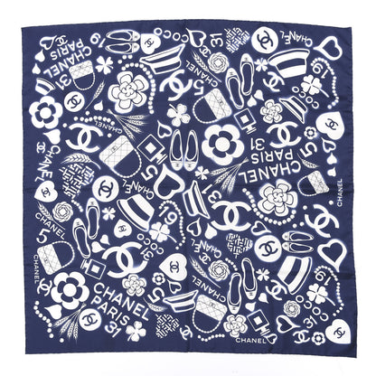 Chanel Silk CC Scarf Blue White 1 of 3