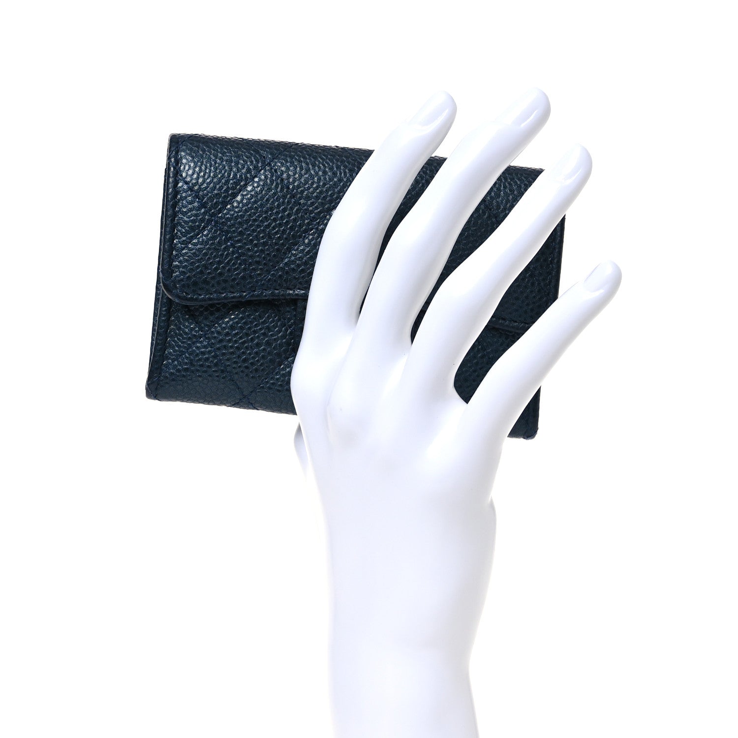 Chanel Metallic Caviar Quilted Flap Card Holder Dark Blue 2 of 13