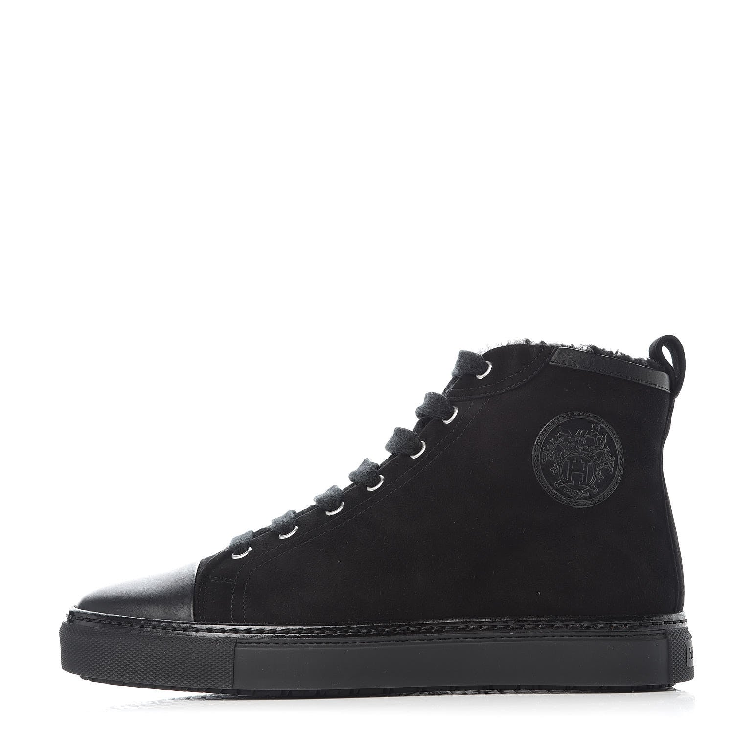 Hermes Suede Shearling Womens Jimmy High Top Sneakers 39.5 Black 1 of 7