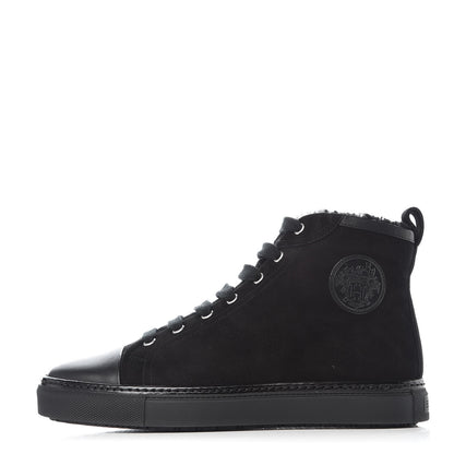 Hermes Suede Shearling Womens Jimmy High Top Sneakers 39.5 Black 1 of 7