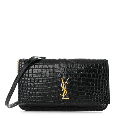 Saint Laurent Crocodile Embossed Monogram Phone Holder Crossbody Black 1 of 7