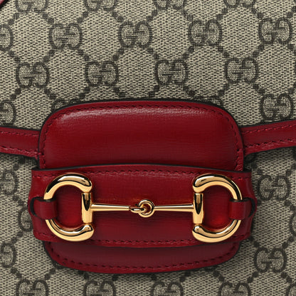 Gucci GG Supreme Monogram Azalea Calfskin Horsebit 1955 Shoulder Bag Beige Ebony New Cherry Red 7 of 9