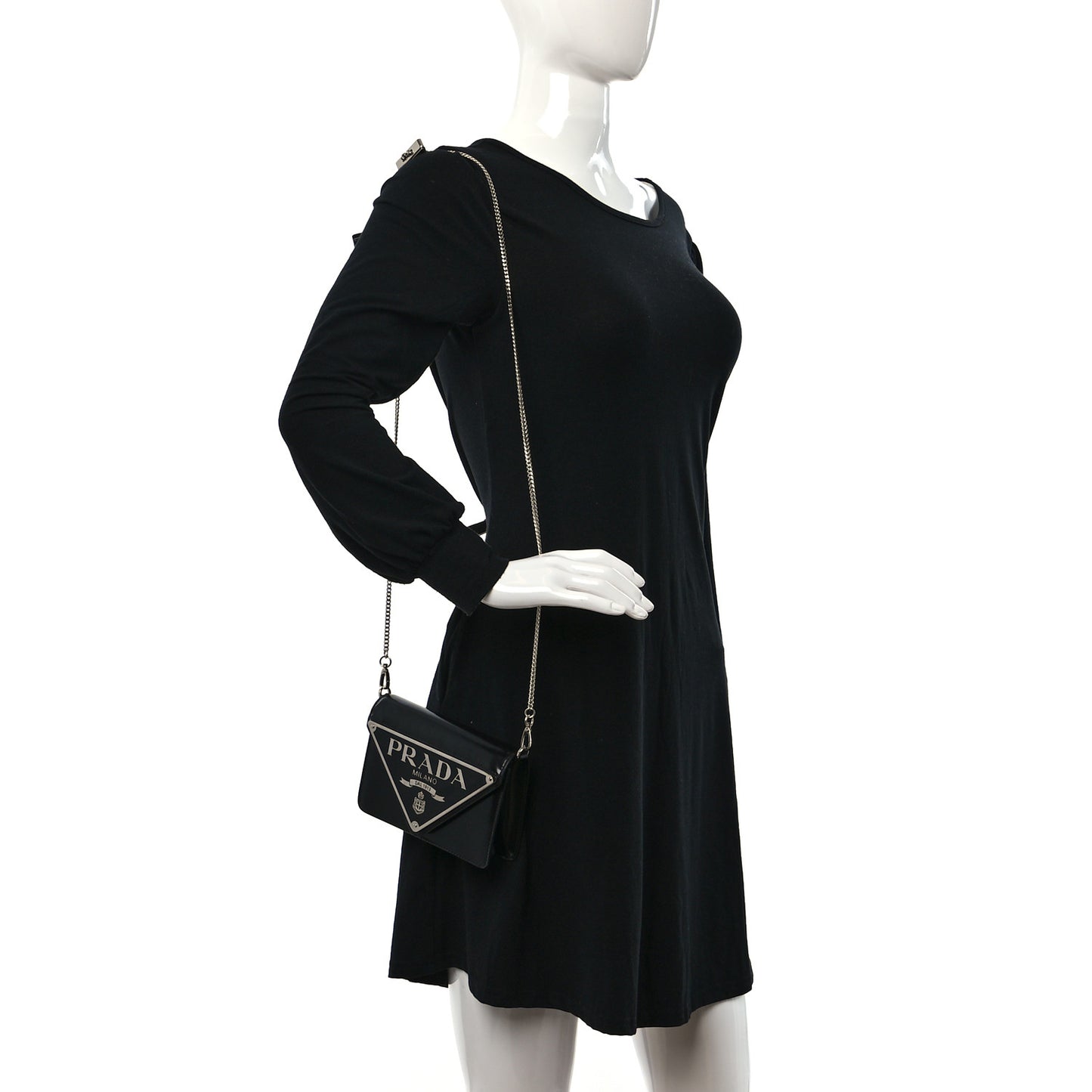 Spazzolato Triangle Logo Plate Flap Chain Crossbody Bag Black