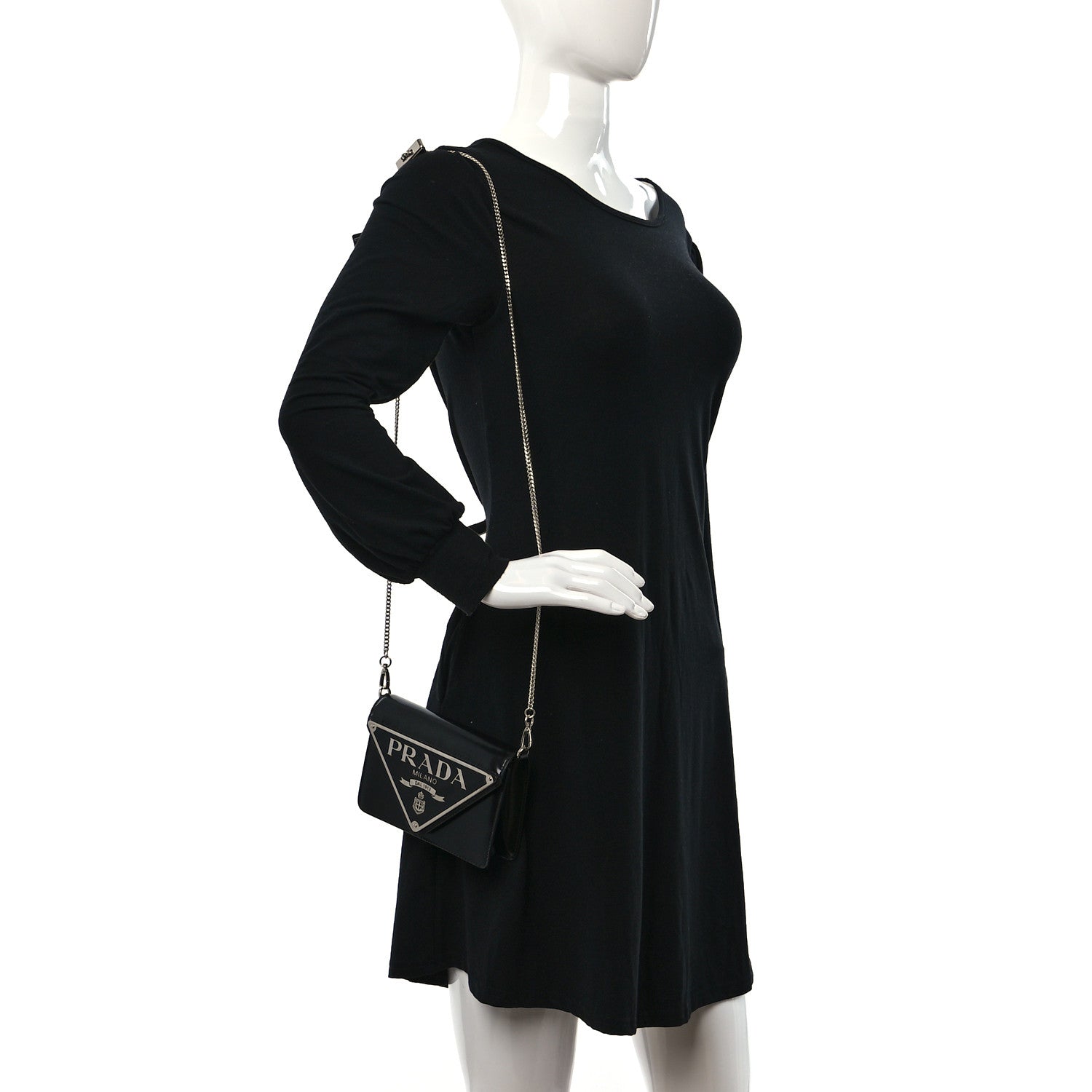 Prada Spazzolato Triangle Logo Plate Flap Chain Crossbody Bag Black 2 of 8