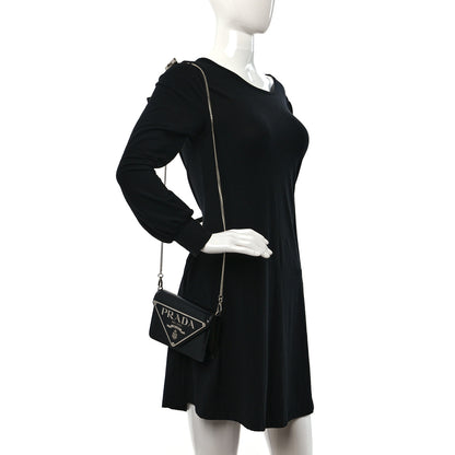 Prada Spazzolato Triangle Logo Plate Flap Chain Crossbody Bag Black 2 of 8