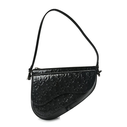 Christian Dior Patent Oblique Embossed Saddle Boxy Bag Black 1 of 8