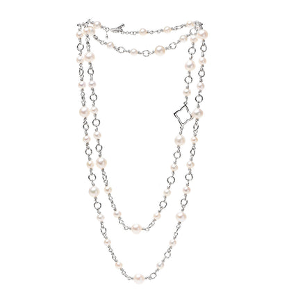 David Yurman Sterling Silver Pearl 9mm Quatrefoil Long Chain Necklace 2 of 4