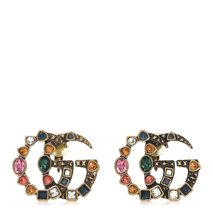 Gucci Crystal Double G Clip On Earrings Aged Gold Multicolor 1 of 4
