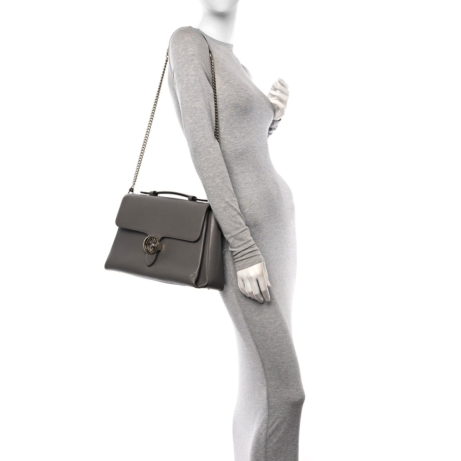 Gucci Dollar Calfskin Medium Interlocking G Top Handle Shoulder Bag Loess 2 of 12