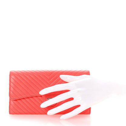 Chanel Lambskin Chevron Quilted Large Gusset Flap Wallet Red 2 of 7
